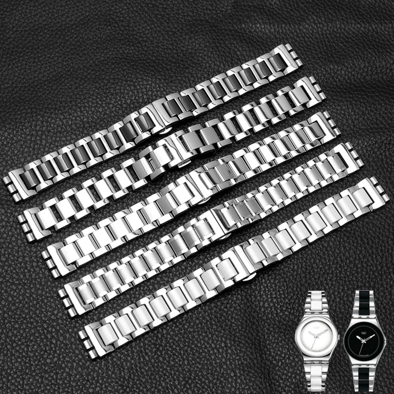 New 19 * 17mm Ceramic with Steel Watchband for Swatch YLS141GC YLG128G LK292G Special End Watch Bands Straps Bracelet and Tool