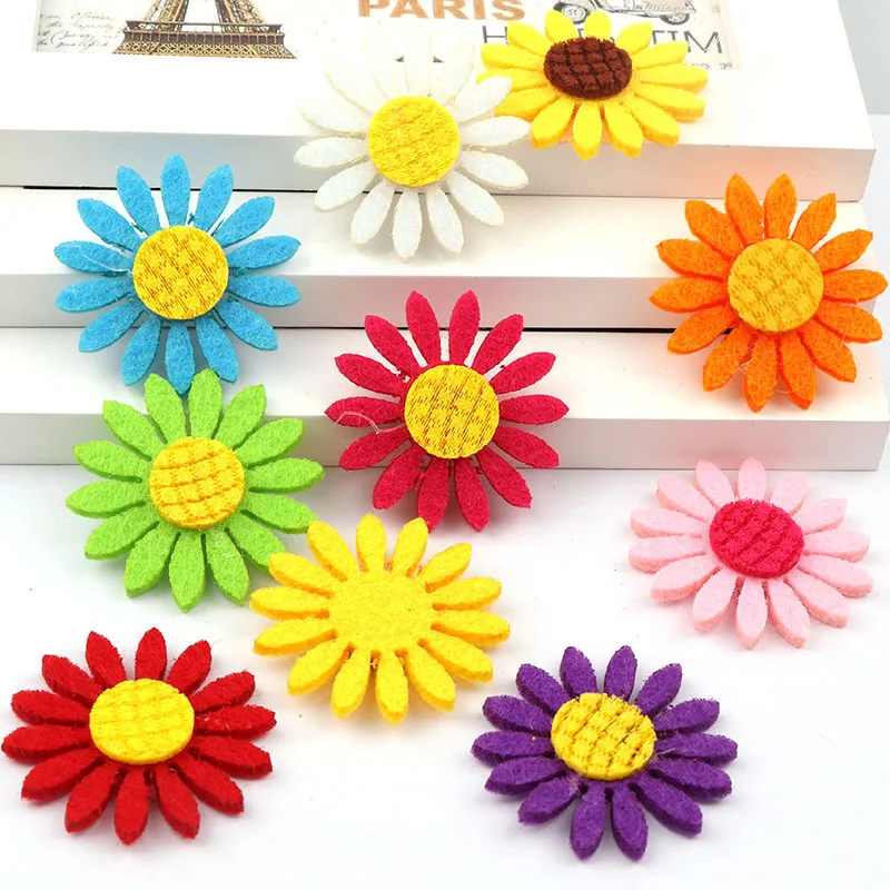 10pcs 39mm Non-Woven Fabric Mixed Color Sunflower Felt Fabric Patch DIY Cloth Appliques/Craft Wedding Patches