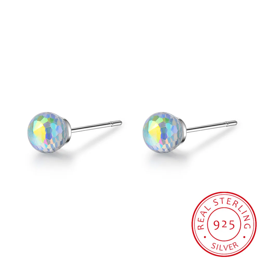 LEKANI Crystals  Classic 925 Sterling Silver Bijoux Colorful Bead Ball Minimalist Women Stud Earrings Brincos