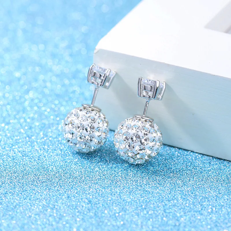 High Quality Fashion Shiny Crystal Shambhala Ball Female 925 Silver Needle Ladies Stud Earrings Jewelry Birthday Gift Cheap