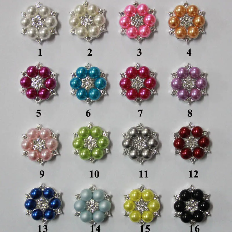 Free Shipping 16 colors 120pcs/lot 25mm Flatback Rhinestone Button With Pearl For Hair Flower Wedding Embellishment LSB005