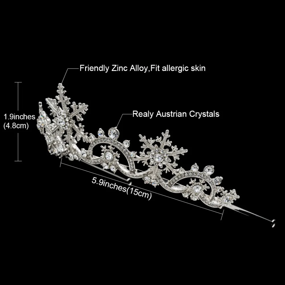 Austrian Crystals  Snowflake Tiara Crown  Princess Bridal Wedding Christmas Hair Accessories Jewelry SHA8756