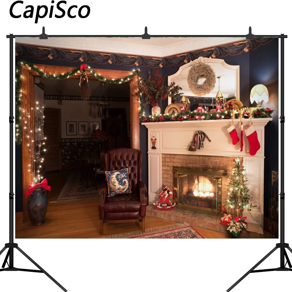 Capisco 사진 배경 크리스마스 나무 사진 스튜디오 소품 의자 벽난로 나무 바닥 사진 배경