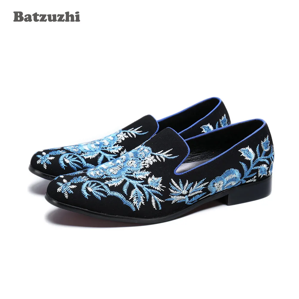 

Batzuzhi Luxury Handmade Men Loafers Shoes Blue Leather Flats Erkek Ayakkabi Casual Leather Shoes Loafers, Big Size US6-12, EU46