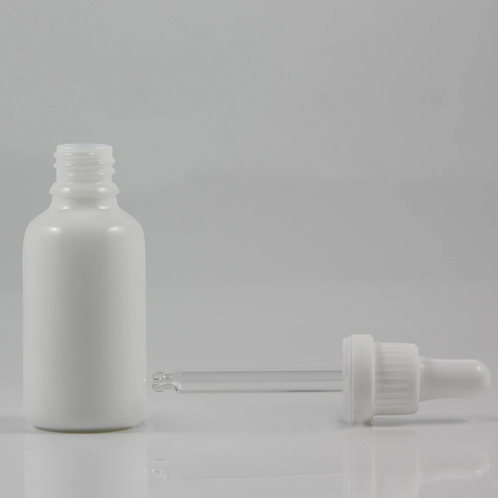 

wholesale 50pcs 30ml white round shaped dropper bottle for essential oil , 1 oz white color glass dropper container wholesale