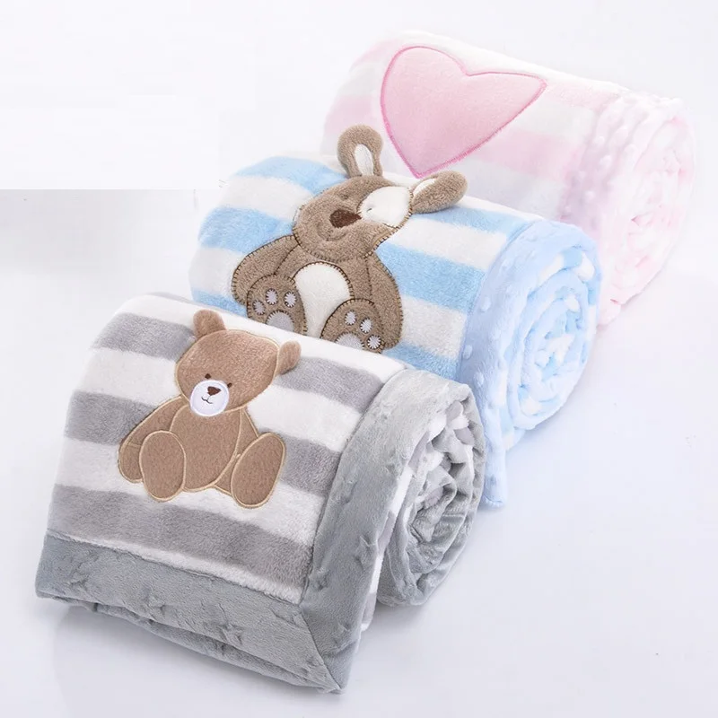 Baby Blanket Thermal Thicken Fleece Striped Blanket Infant Swaddle Nap Receiving Stroller Wrap For Newborn Baby Bedding Blankets