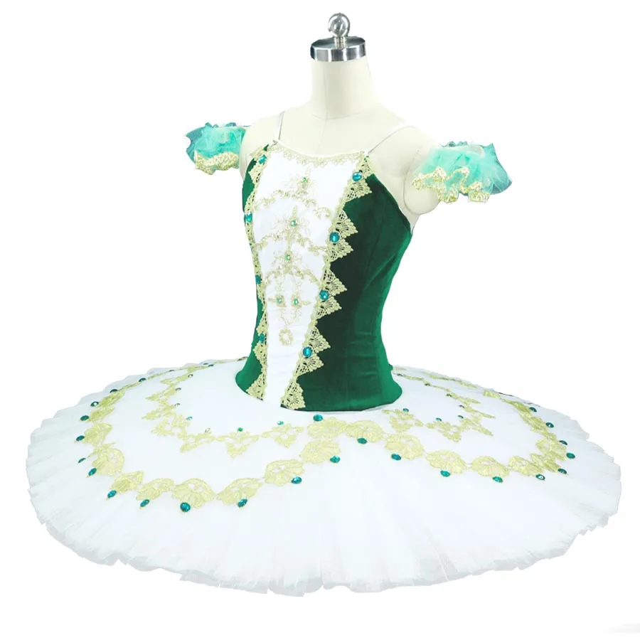 Tutu professionnel corps en velours vert pour femmes et filles, plateau de crêpes pour ballerine, pour enfants et adultes