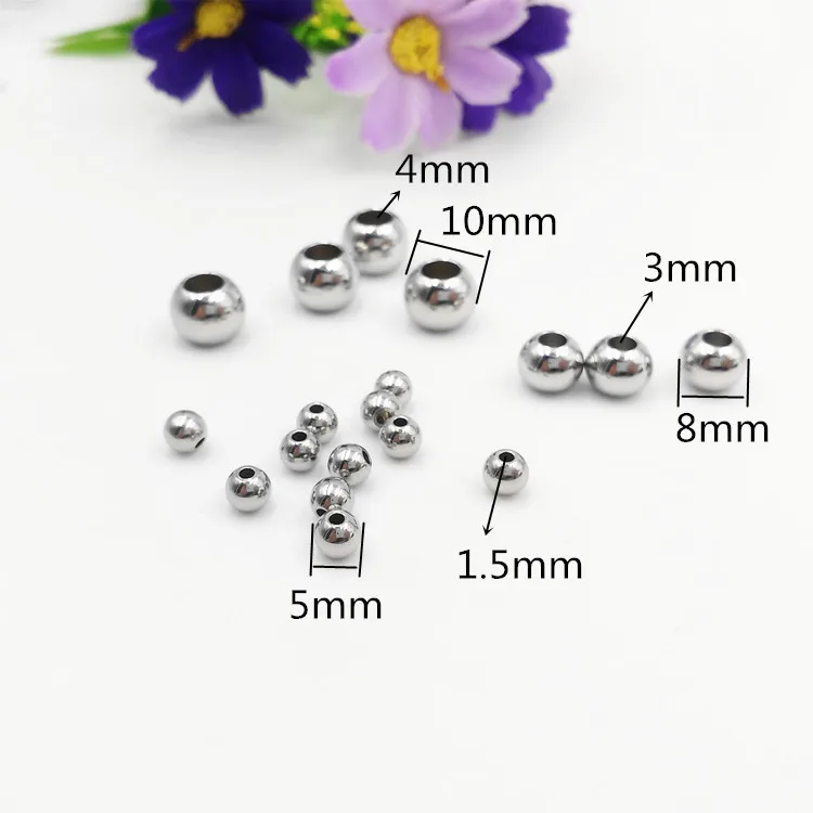 100pcs Stainless Steel Big Hole Spacer Beads 3/4/5/6/8mm Round Ball Steel Charm Metal Beads Fit Bracelets DIY Jewelry Make