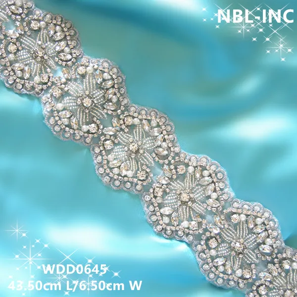 

(30 pieces) Wholesale bridal sash hand beaded silver clear crystal rhinestone applique for wedding dresses sash belt WDD0645