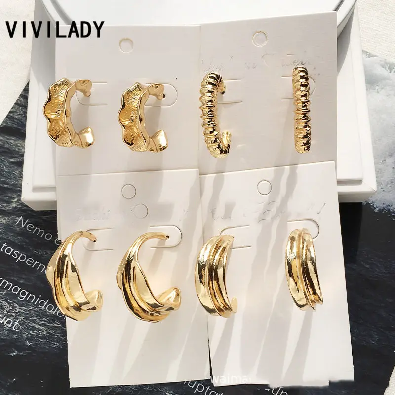 VIVILADY Minimalist Style Irregular C Shape Women Hoop Earring Tiny Chic Multi style Metal Alloy Punk Women Major Jewelry Brinco