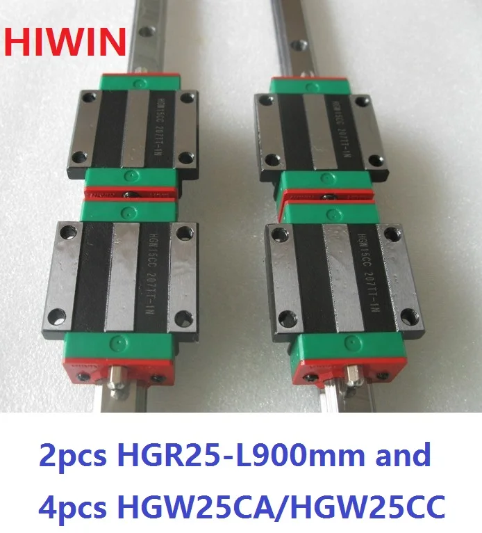 

2pcs 100% original Hiwin linear rail HGR25 -L 900mm + 4pcs HGW25CA HGW25CC flanged block carriage for cnc