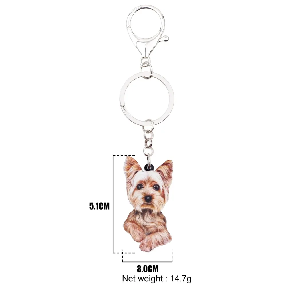 WEVENI Acrylic Anime Cute Yorkshire Terrier Dog Key Chains Keychain Women Girl Female Holder Car Charms Animal Jewelry 2018