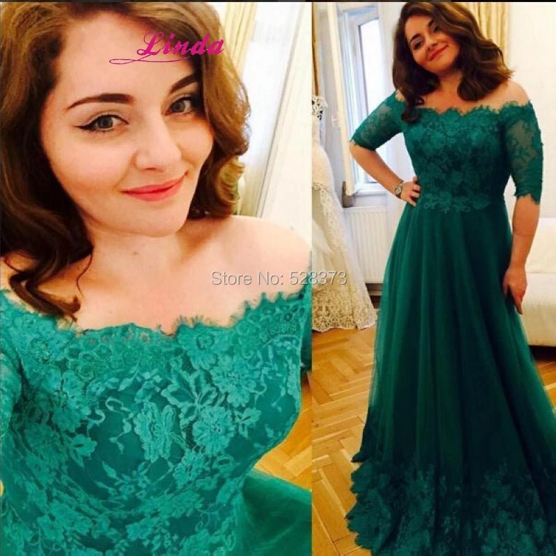 

YNQNFS MD53 Elegant Off Shoulder Boat Neck Half Sleeves Mother of the Bride Dresses Lace Outfits Hunter Green New Arrival
