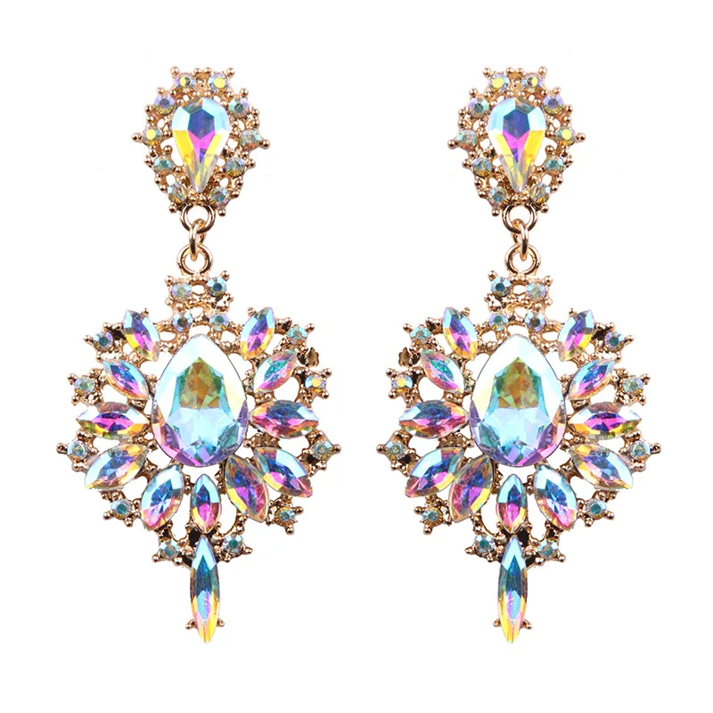 KMVEXO Luxury Bohemian Crystal Wedding Earrings Women Engagement Charm Multi Color Rhinestones Boho Wholesale Dangle Earrings