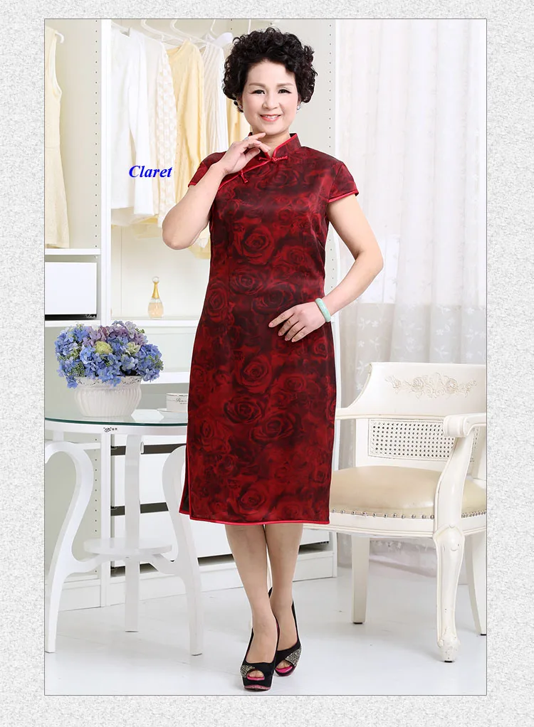 

100% gambiered Guangzhou silk short-sleeve cheongsam,new arrival pure silk gambiered Guangzhou gauze mandarin collar dress