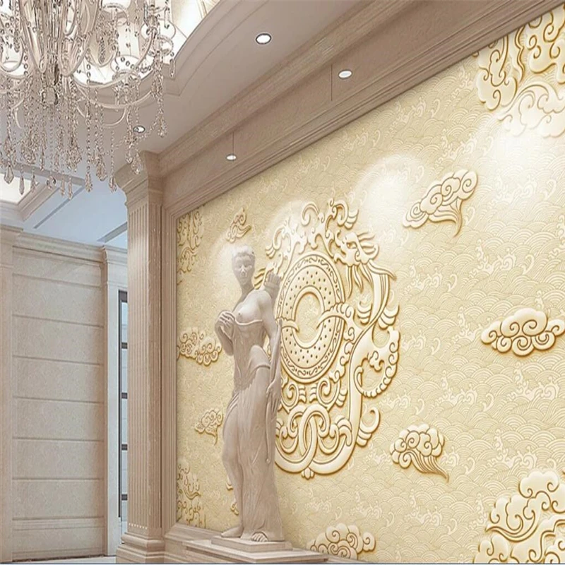 Decorative wallpaper Gold 3D fresco golden dragon auspicious cloud background wall painting