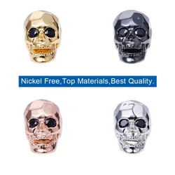 Wholesale 4pcs/Pack Gothic Skull Heads Beads Copper Jewelry Accessories Black Zirconia Spacer DIY Bracelet Necklace Earrings