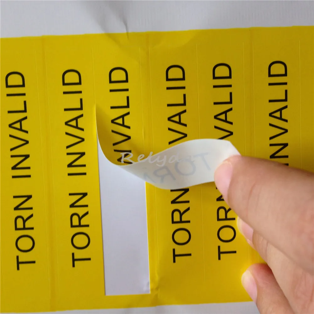 1000pcs 90x16mm Custom Text Yellow Printing Fragile Paper Security Label Torn Invalid Box Seal Destructible Security Sticker