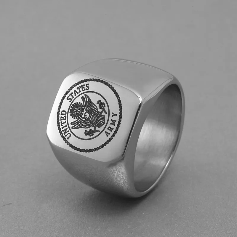 Silver US Fire Dept Army Navy Air Force USMC Military Ring For Men's In Stainless Steel Jewelry