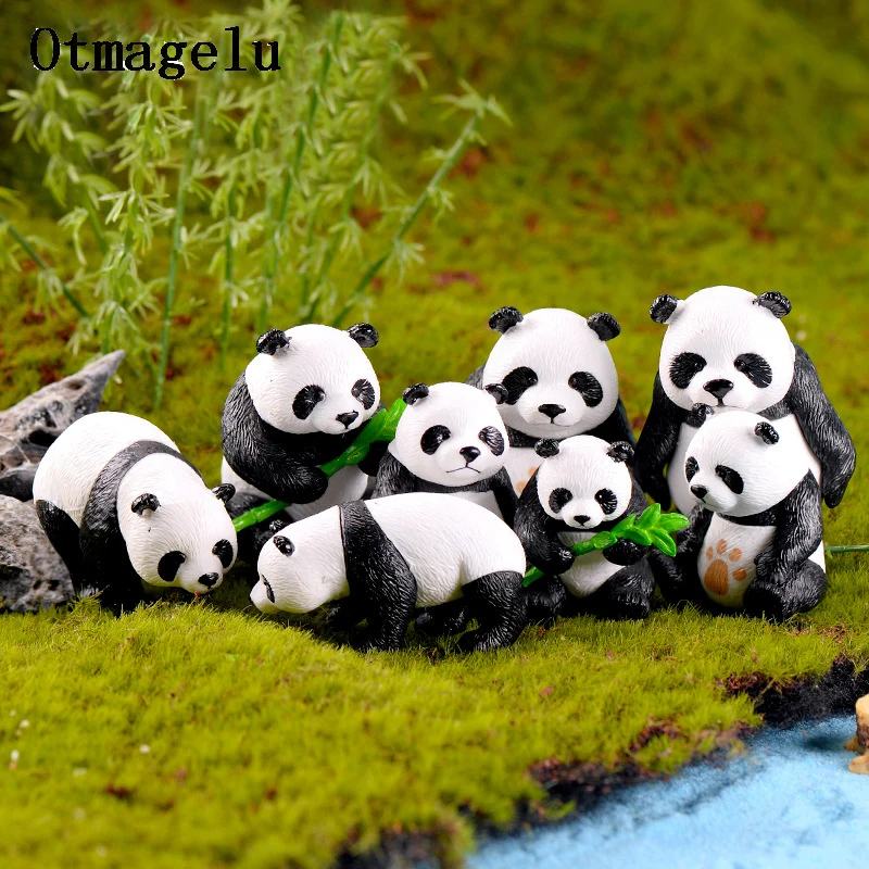 4pc Cute artificial China Giant panda figurines miniatures animal ornament fairy garden gnome resin home decorations accessories