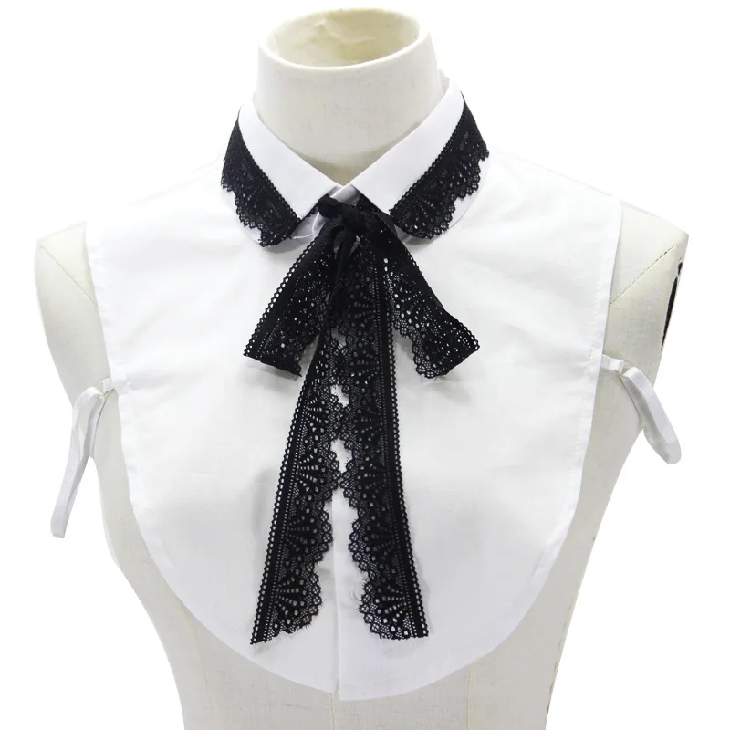 Jaderic 2018 New Fashion White Fake Collar for Women with Black Lace Bow Ties Women New Dickey Collar Detachable Collar