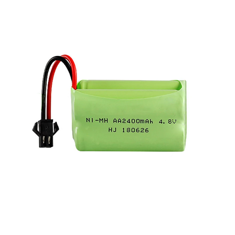 Pacote de bateria aa com carregador, 4.8v 2400mah ni-mh, conjunto de cabo 5 em 1 para rc, carro, barco, robô, brinquedos, tomada sm, alta capacidade, 4.8v, nimh