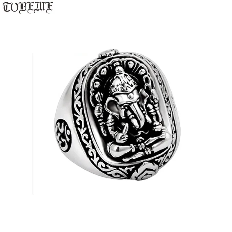 

100% 925 Silver Ganesh Buddha OM Ring Elephant Nose Wealth God Ring Good Luck Ring