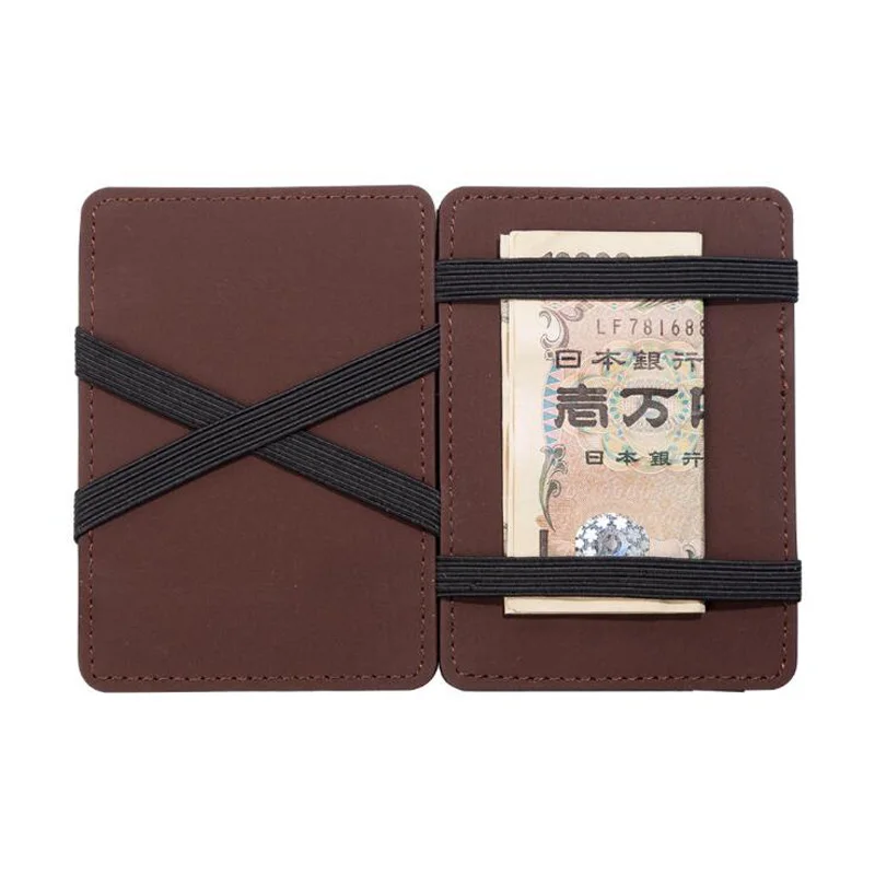 Hot Sale Men\'s leather Magic Wallets Portable Money Clips With Credit Card Slot Cash Holder Purse For Man Brown Coffee