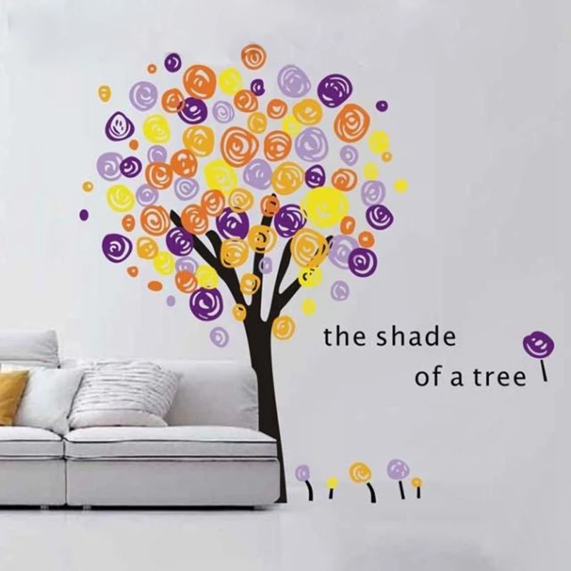 

free shipping 250x175cm oversized hand-painting style of modern art colorful family big tree vinyl wall decal stickers