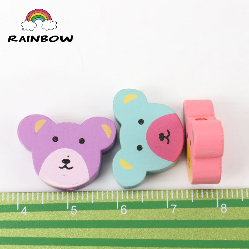 Mixed Colours Bear Pattern Bear Shape Wooden Material Spacer Beads For Jewelry Making DIY 20x15mm 50pcs