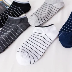 5 pairs lot New Summer Men Socks Short Ankle Socks Cotton College Style Lines Black Casual Sock Size 39-43