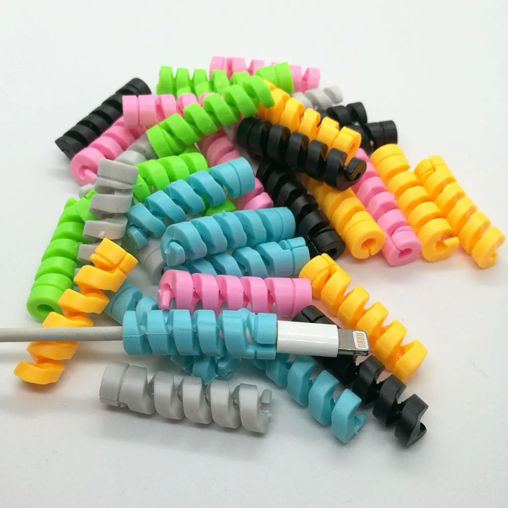 2 Spiral Cable protector Data Line Silicone Bobbin winder Protective For iphone Samsung Android USB Charging earphone Case Cover