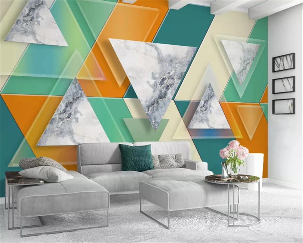 beibehang Custom fashion wallpaper triangle glass marble mosaic TV background papel de parede 3d wall papers home decor behang