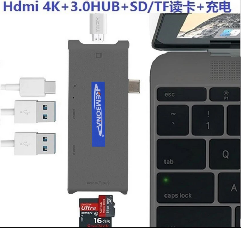 KEMBONA Type C Hub HDMI USB Adapter with Delivery 4K HDMI Output, USB 3.0 ports,SD slot Micro SD Card USB HUB for MacBook Pro