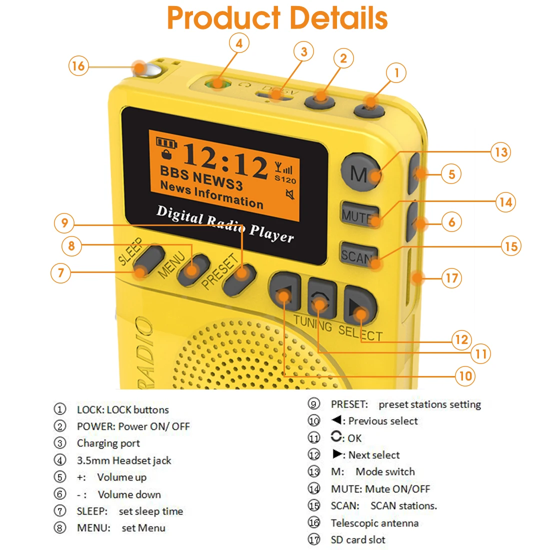 Mini Pocket DAB Digital Radio FM Receiver RDS Portable MP3 Player With LCD Display Screen Support TF Card Sleeping Time Set