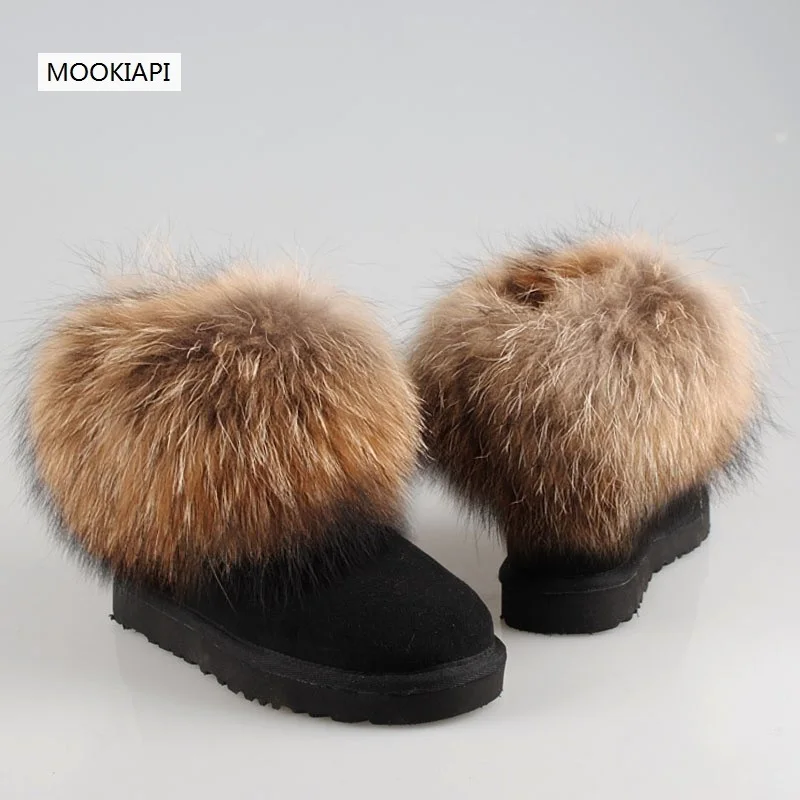 2019 Free shipping! Brand genuine leather and Fox Wool winter warm snow boots women shoes,8 colors