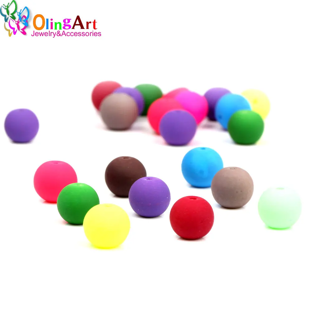 OlingArt Rubber Glass Beads High Quality 30PCS 10mm Candy Color Neon Matte Loose Beads Handmade DIY Bracelet Jewelry Making