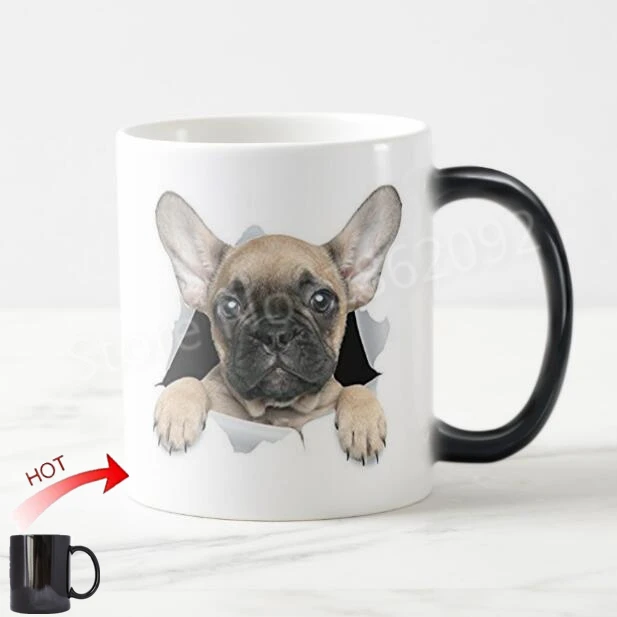 Funny Novelty 3D French Bulldog Magic Mug Cool French Terrier Coffee Mugs Tea Cups Creative Dogs Bull Dog Gifts Cup Puppy 11oz