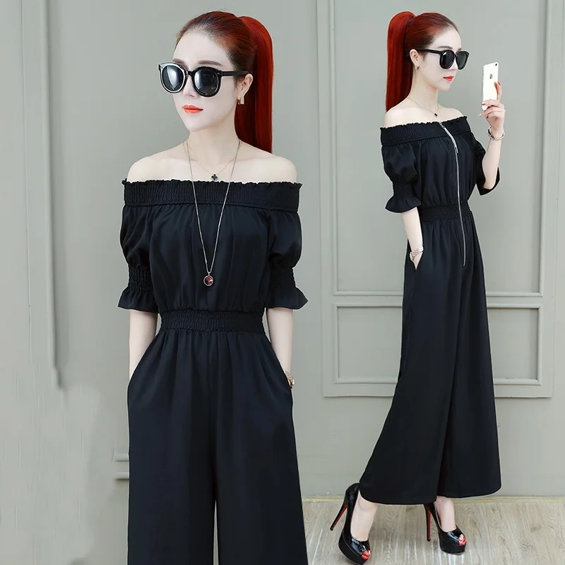 ใหม่ Chic Jumpsuit ซิปฤดูร้อนหญิงชุดราตรีเกาหลี Overalls ยืดหยุ่นเอว Elegant Jumpsuits สำหรับผู้หญิง 2019 DD2152