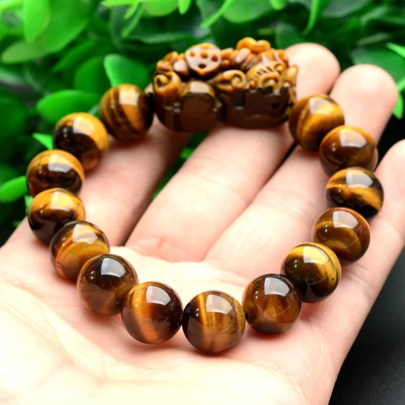 Natural Yellow Tiger Eye Stone Bracelets 12mm Beads Pi Xiu for Men Women Bracelet Wristband  Jewelry Accessories