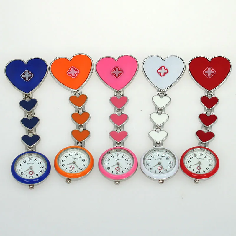 10pcs Mixed Color New Hot Popular Fob Heart Nurse Fob Watch Brooch Pocket Quartz Watch Wholesale 5Colors GL13MT