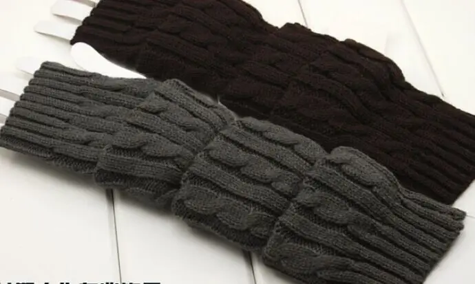 women girls solid twist long Knitted Fingerless Gloves Arm Warmers 24pairs/lot mixed colors #3901