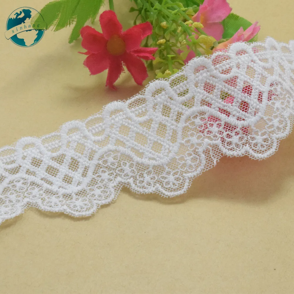 4.5cm White Cotton Embroidery Lace French Ribbon Fabric Guipure Diy Trims Warp Knitting Sewing Wedding Dress Accessories#2948
