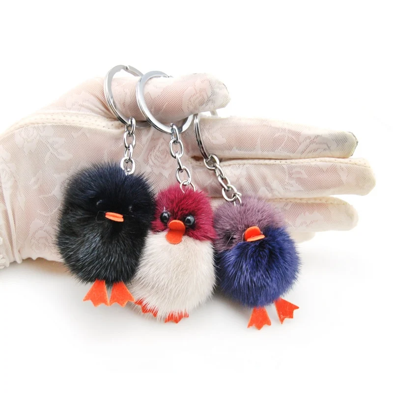 Cute Girl Fluffy Pom Pom Duck Keychain Women Mink Fur Pompom Chick Key Chain On Bag Car Trinket Female Wedding Party Toys Gift