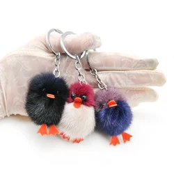 Cute Girl Fluffy Pom Pom Duck Keychain Women Mink Fur Pompom Chick Key Chain On Bag Car Trinket Female Wedding Party Toys Gift