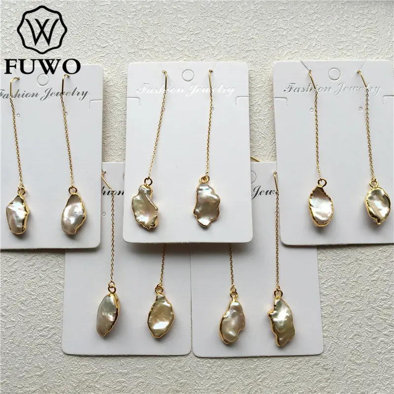 FUWO Wholesale Irregular Freshwater Pearl Threader Earrings,Golden Plated Minimalist Design Beach Jewelry For Women 5Pairs ER527