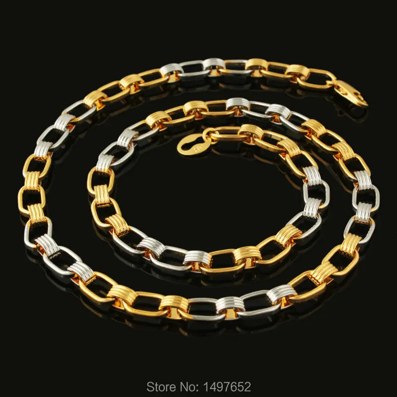 

New Trendy Two Tone Chain For Men Jewelry . Gold/Silver Plated 20inches 6MM Unisex Link Chain Necklace Wholesale