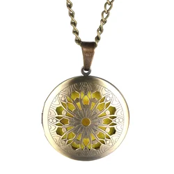 Aroma Diffuser Round Open Bronze Lockets Pendant Brass Perfume Essential Oil Aromatherapy Locket Necklace Metal Woman Jewelry
