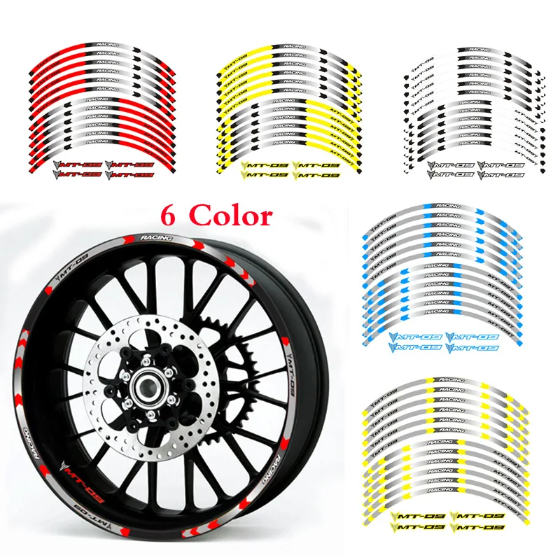 

6 color motorcycle wheel decals Reflective stickers rim stripes For YAMAHA MT-09 General purpose