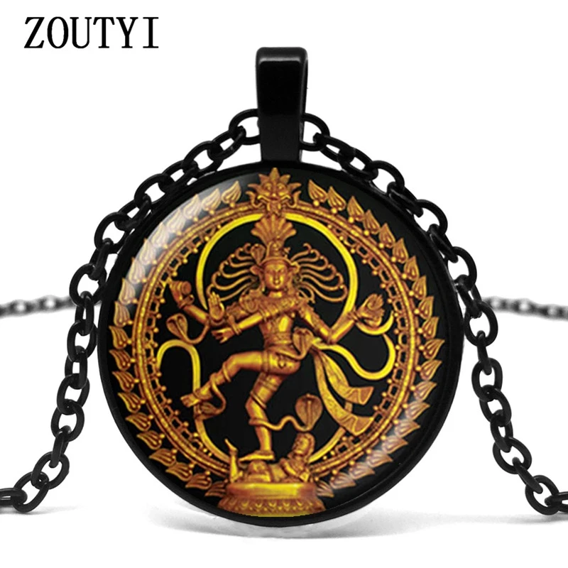 2018/Golden Buddha Necklace Destroyed Dance Lord Shiva Pendant Glass Buddhist Necklace Indian God Spirit Amulet Necklace